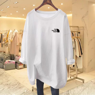 内搭打底衫 宽松纯棉遮屁股卫衣长款 上衣 t恤女早秋季 欧货加绒长袖