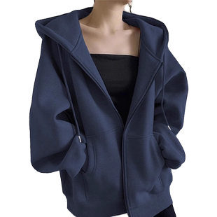 山东即墨卫衣银狐绒连帽开衫外套女2025新款初春秋季加绒加厚上衣