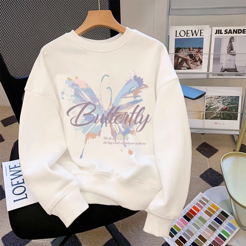 美式潮牌白色圆领纯棉卫衣女外套