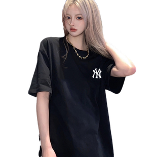 潮牌纯棉短袖t恤女夏季2025欧货大版洋气小衫中长款体恤半袖上衣