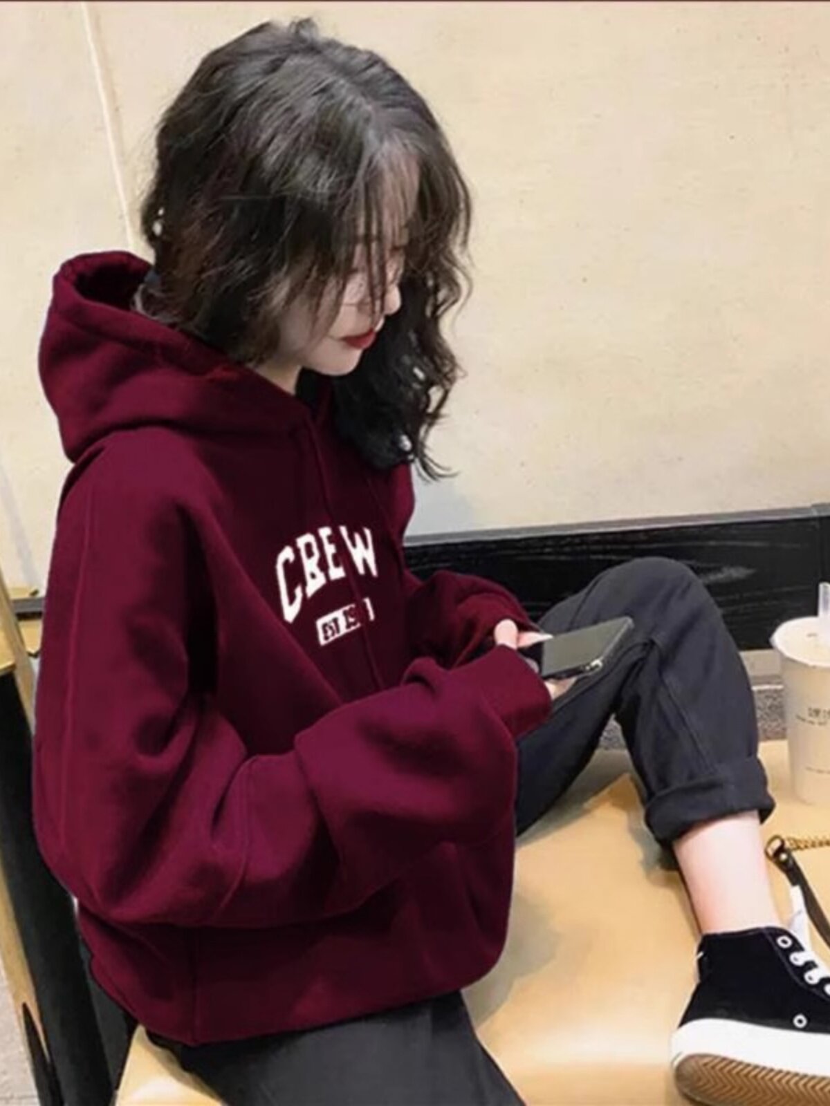 Korean Style 100% Cotton Hooded Sweatshirt for Women, Casual Hong Kong Style Top, New Loose Fleece Lined Jacket for Autumn/Winter 2025, Trendy on Ins