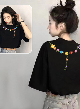 黑色纯棉短袖t恤女2025新款爆款夏季减龄上衣宽松大码半袖体恤ins