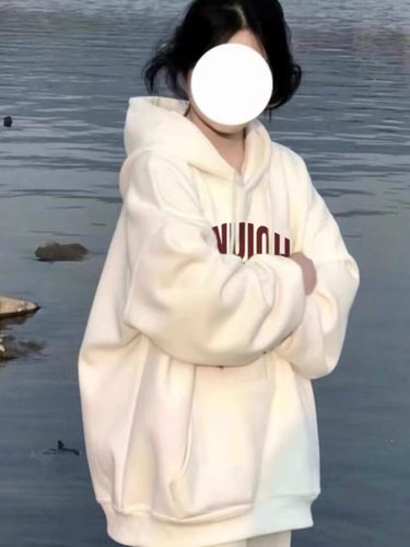 白色卫衣女连帽宽松潮牌情侣外套