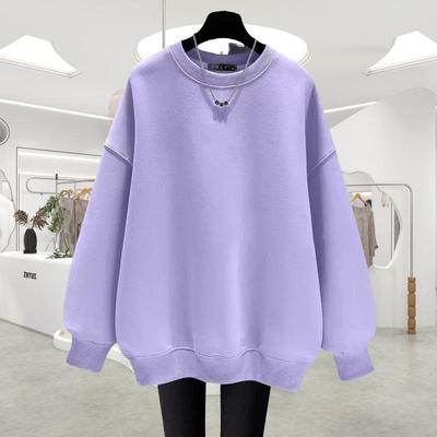 邦丽白紫色圆领卫衣宽松百搭上衣