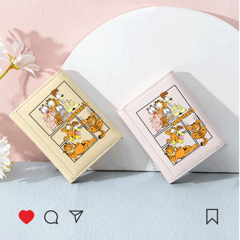 可爱加菲猫卡通短款钱包拉链卡包零钱包ins风女孩大容量三折卡包