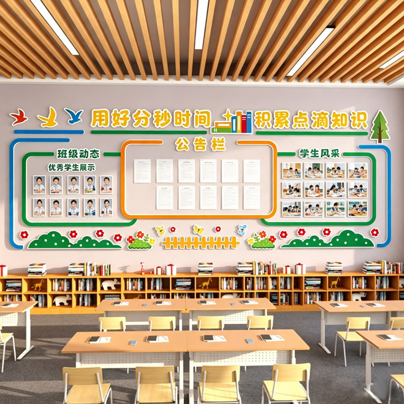 学习园地班务公告栏教室装饰文化墙中小学班级布置环创竹子毛毡板