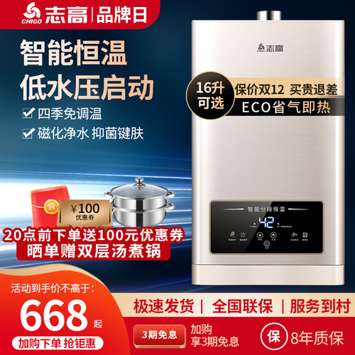 志高燃气热水器智能恒温强排式