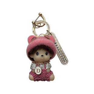 软萌娃娃镶钻钥匙扣女生可爱精致防丢号码牌汽车钥匙链圈挂件个性