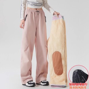 保暖棉裤女外穿冬季加绒加厚防风防水防寒极寒东北哈尔滨滑雪裤子