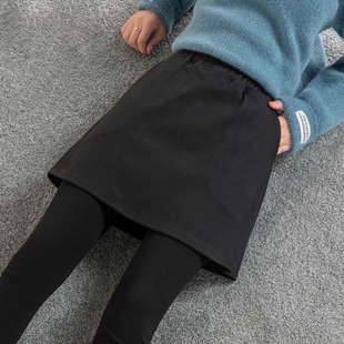 黑色短裙假两件打底裤女秋冬毛呢包臀一体裙裤高腰弹力加绒加厚