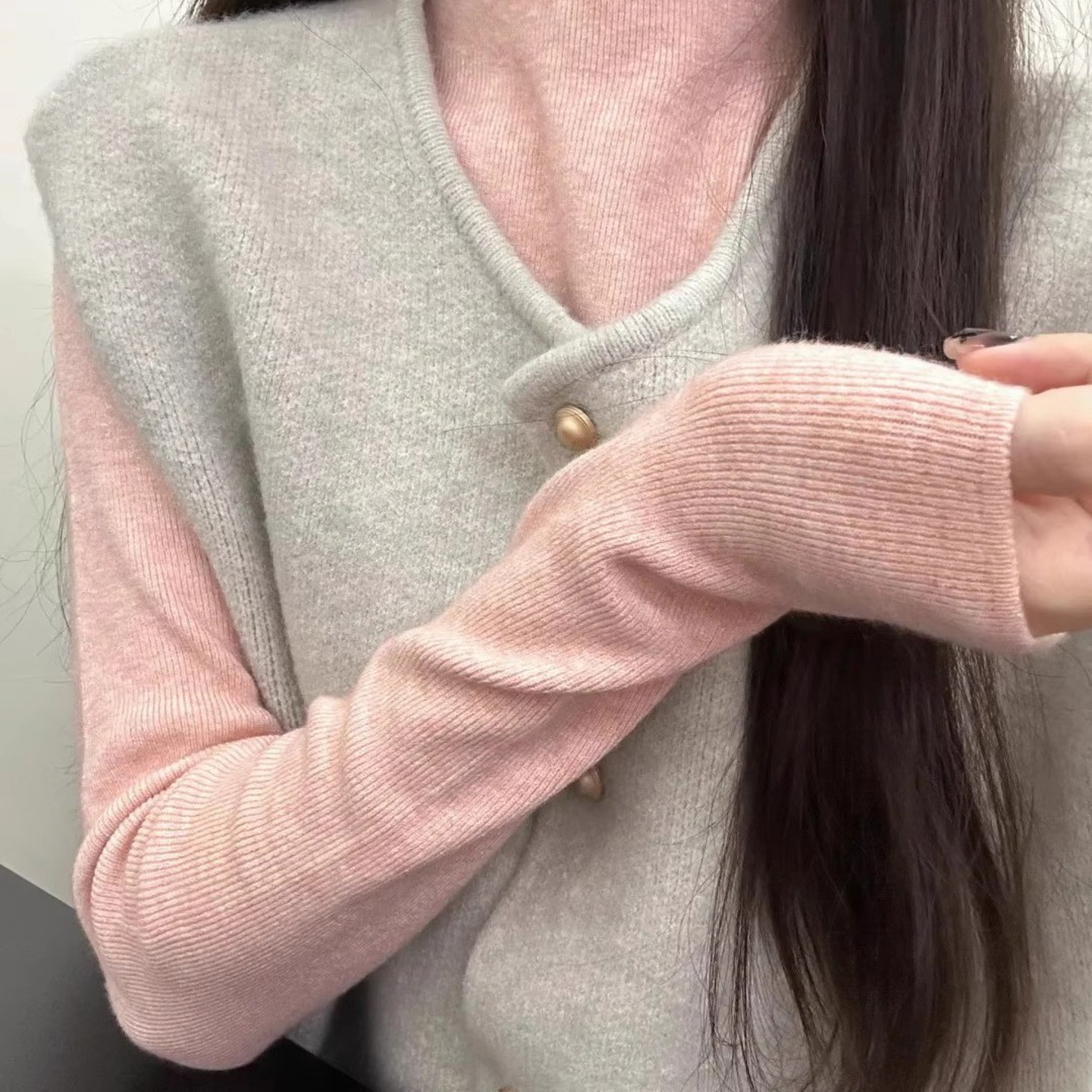 秋冬马甲叠穿粉色高领毛衣女新款软糯修身显瘦针织打底衫1129u