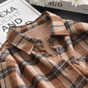 秋冬美拉德磨毛格子衬衫外套女复古休闲百搭宽松长袖加厚加绒衬衣