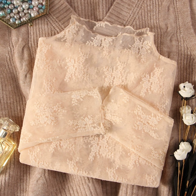 高端蕾丝打底衫女冬洋气毛衣内搭小衫修身显瘦网纱上衣1204w