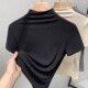 弹力显瘦春秋打底衫 莫代尔半高领短袖 黑色修身 新款 上衣 T恤女夏季