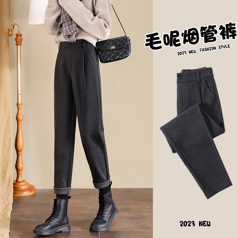 毛呢裤女秋冬新款黑色加绒裤子靴裤西装裤哈伦显瘦女裤高腰烟管裤,女装/女士精品,休闲裤,淘宝优惠券,粉丝福利购,淘宝优惠卷