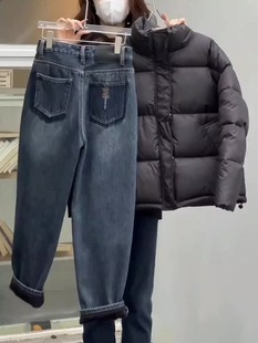 老爹裤 哈伦牛仔裤 女秋冬加绒加厚高腰梨形身材直筒显瘦百搭九分裤