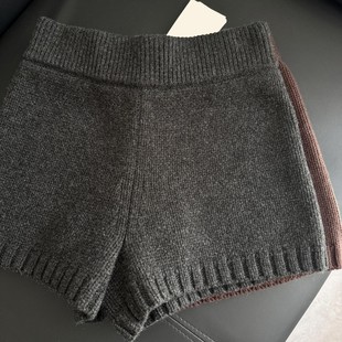 深灰色针织短裤女秋冬季配靴子外穿辣妹靴裤高腰紧身毛绒毛线裤