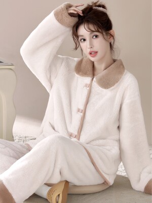 珊瑚绒睡衣女士秋冬新款雪花绒套装可外穿暖绒保暖法兰绒家居服