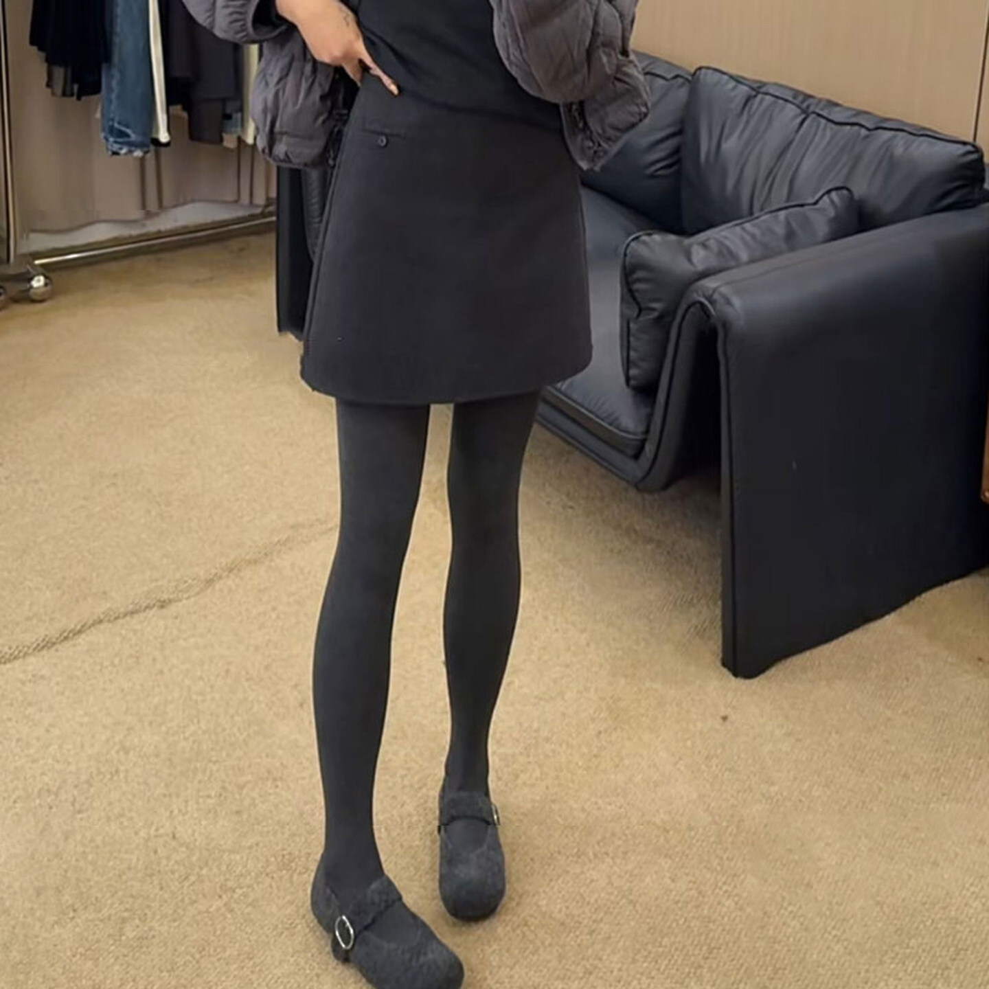 高级感深灰色羊绒毛呢半身裙女秋冬高腰显瘦a字短裙小个子包臀裙