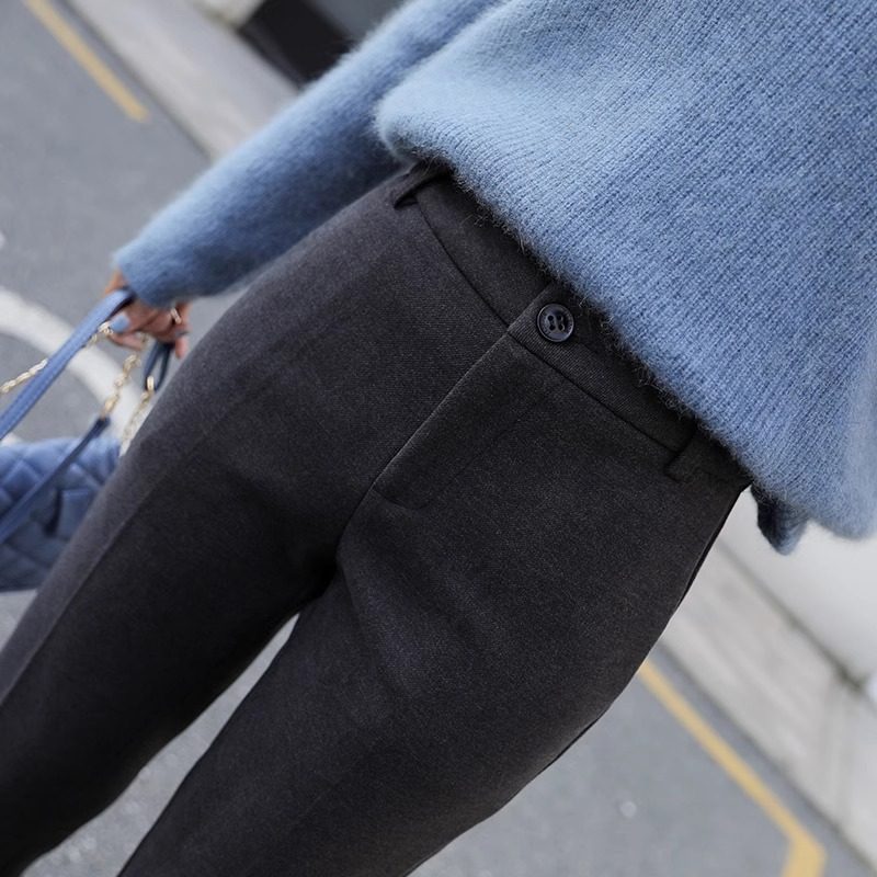 黑色西装裤女秋冬新款宽松显瘦直筒裤加厚毛呢裤子休闲高腰烟管裤