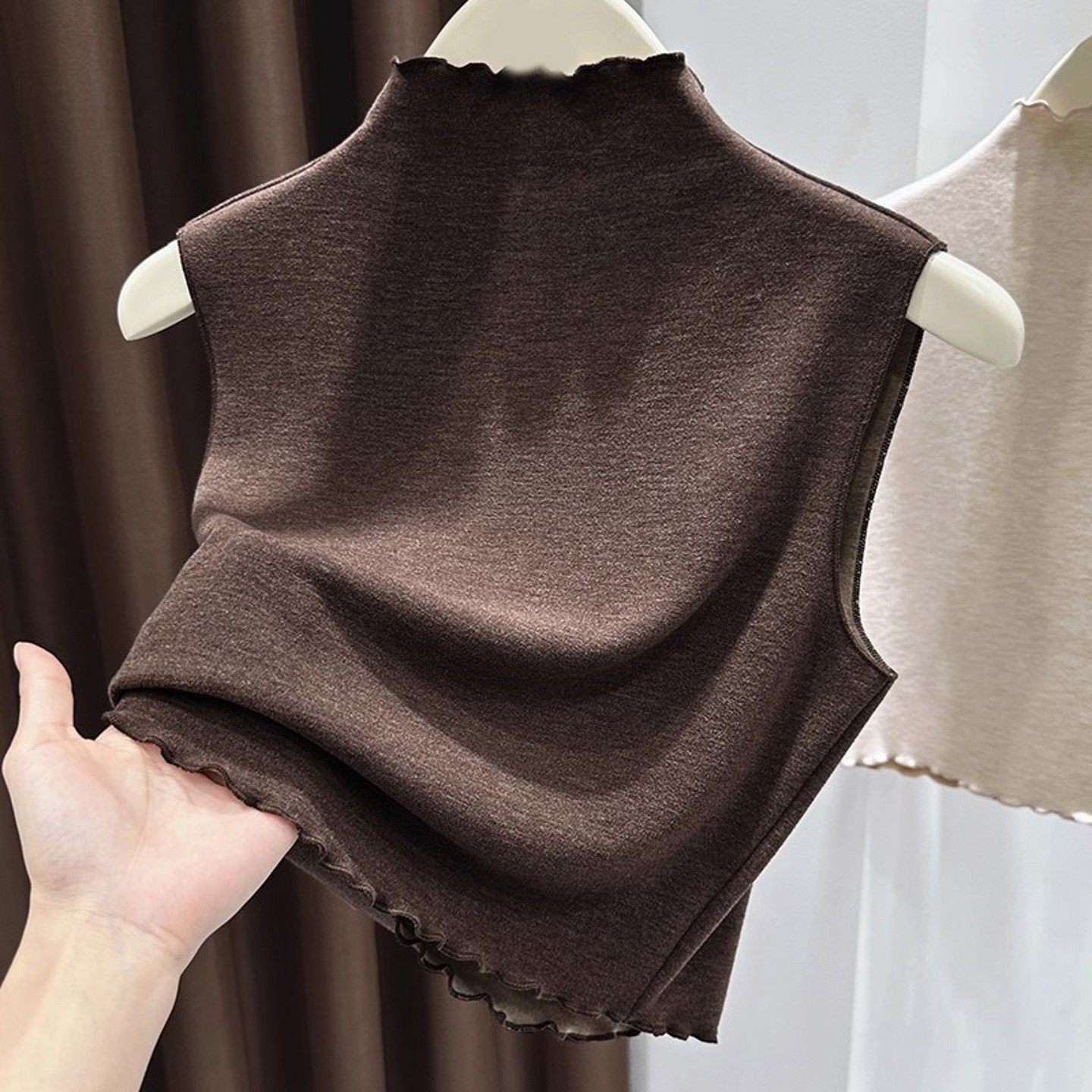 木耳边德绒假领子打底衫百搭女高档毛衣内搭半高领修身无袖背心冬