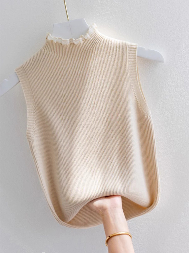 立领花边领打底背心女法式半高领针织无袖内搭坎肩配西服的打底衫,女装/女士精品,背心吊带,淘宝优惠券,粉丝福利购,淘宝优惠卷