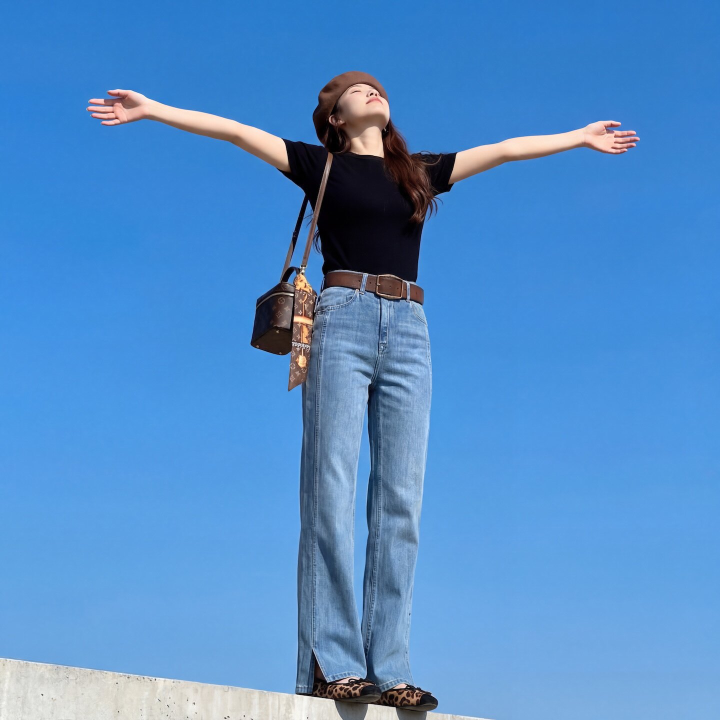 巨好看侧开叉窄版阔腿牛仔裤女春秋高腰弹力显瘦百搭复古蓝直筒裤