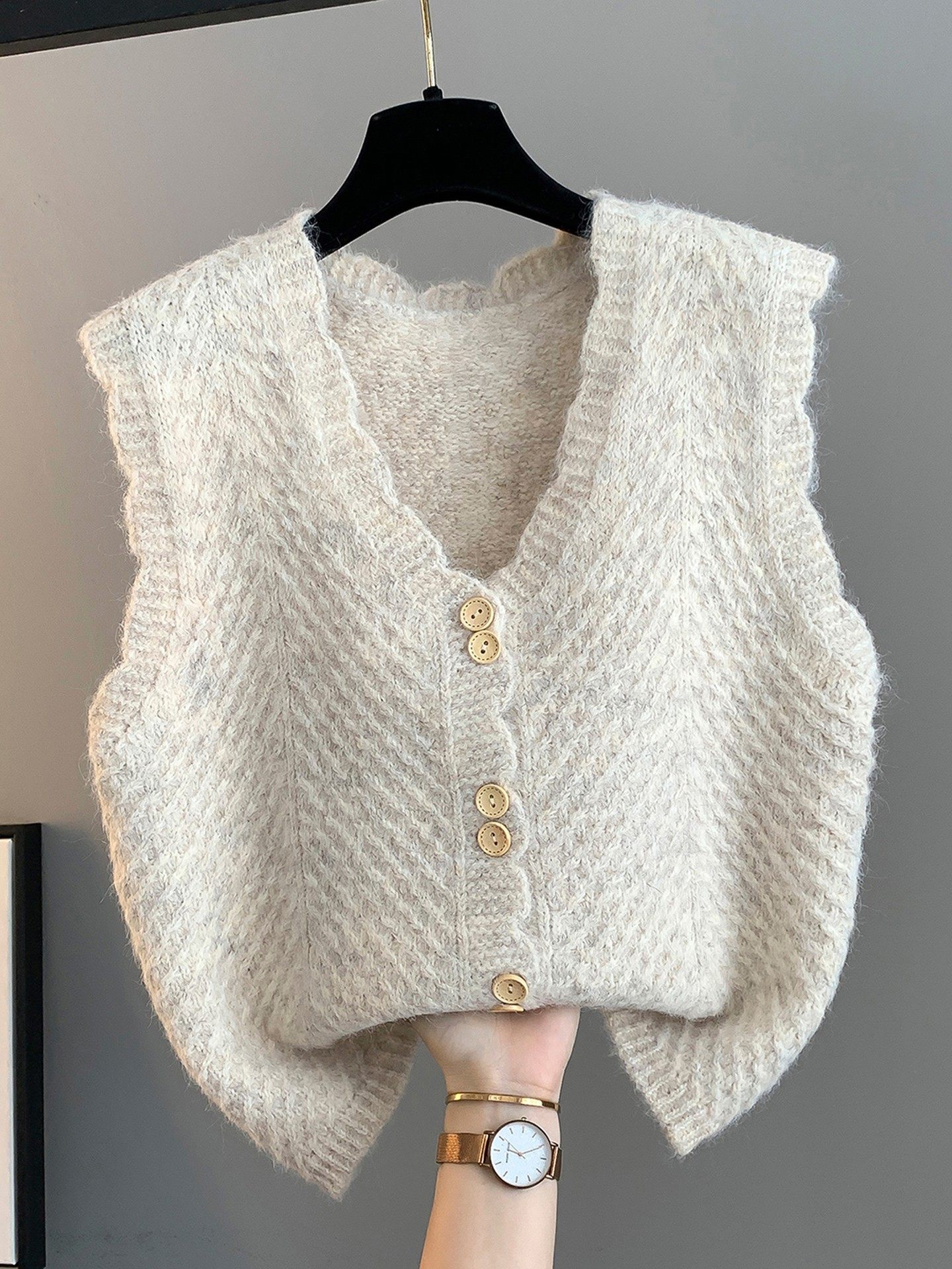 韩国小众花边针织马甲背心女秋冬季外穿时尚配T恤叠穿毛衣马夹