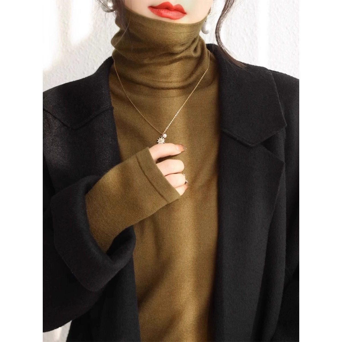 配羊毛大衣的内搭高领毛衣女秋冬新款高级感修身堆堆领针织打底衫,运动/瑜伽/健身/球迷用品,瑜伽t恤,淘宝优惠券,粉丝福利购,淘宝优惠卷