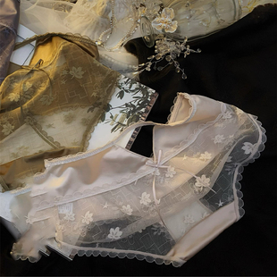 女蚕丝底裆性感透明中腰包臀三角裤 缎面镂空蕾丝刺绣内裤 法式 3条