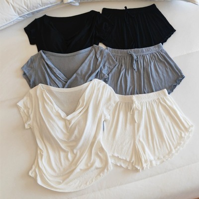 带胸垫一体纯棉睡衣女春夏季新款短袖性感纯欲风可外穿家居服套装