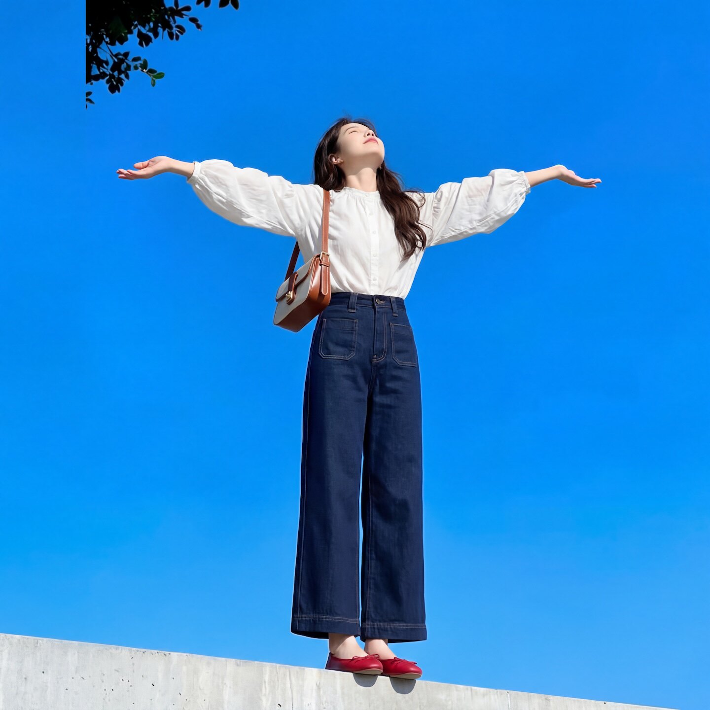 九分深蓝色直筒牛仔裤女春秋新款高腰宽松显瘦巨好看小个子阔腿裤