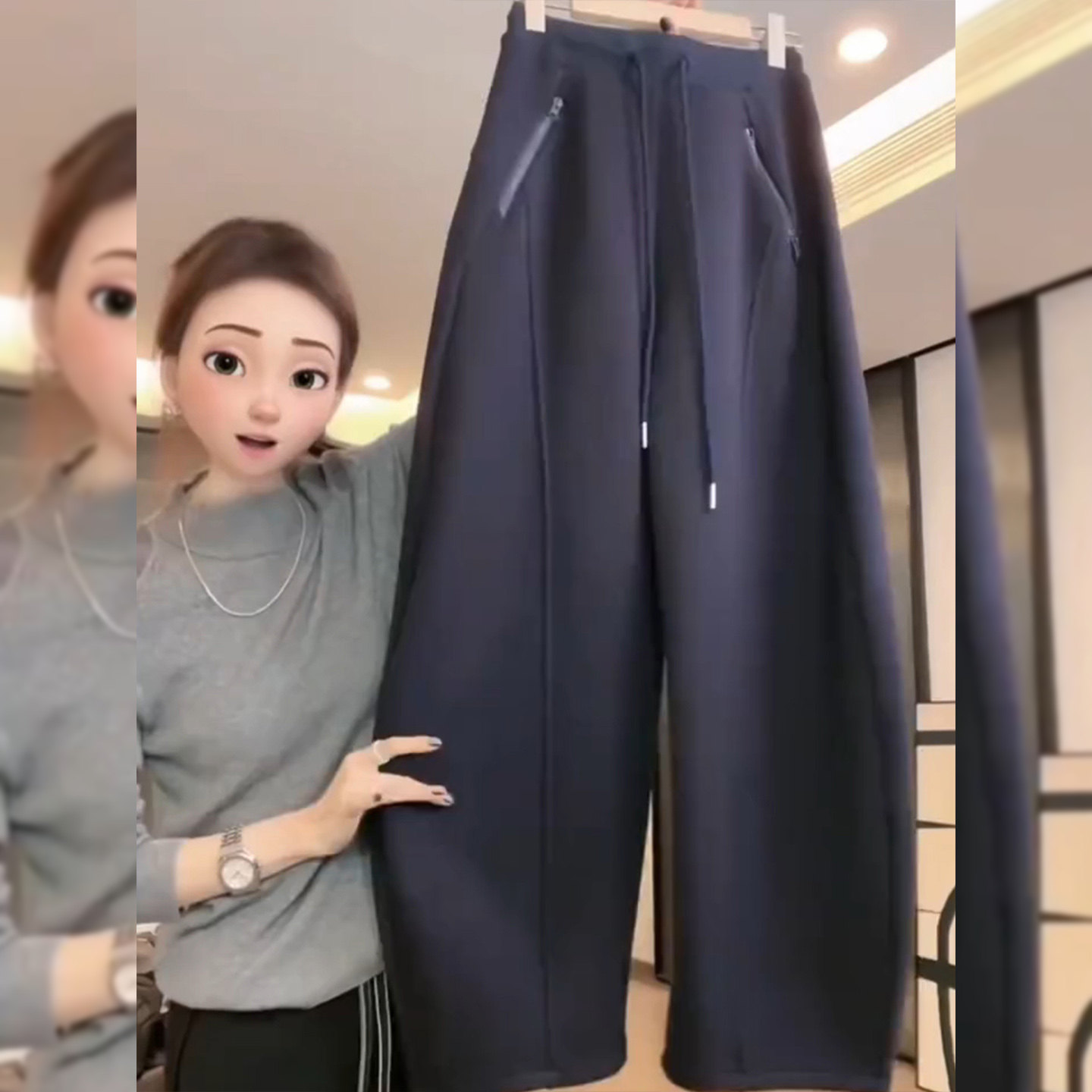 藏青色运动裤女秋冬季新款宽松弯刀裤显瘦阔腿裤加绒加厚镰刀卫裤,女装/女士精品,休闲裤,淘宝优惠券,粉丝福利购,淘宝优惠卷