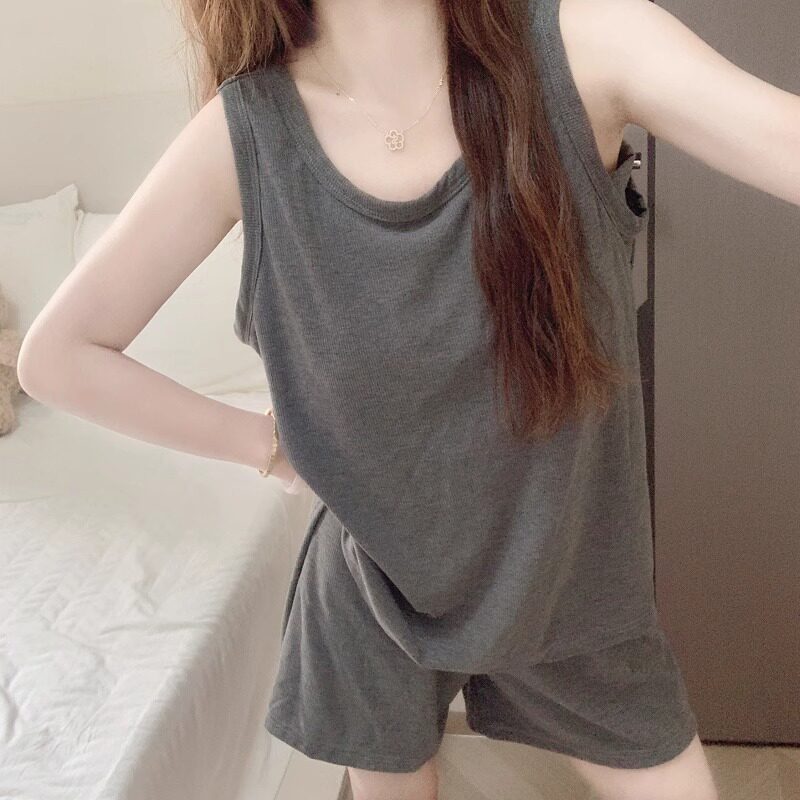 带胸垫睡衣女夏季2025新款无袖背心短裤宽松休闲 可外穿家居服套