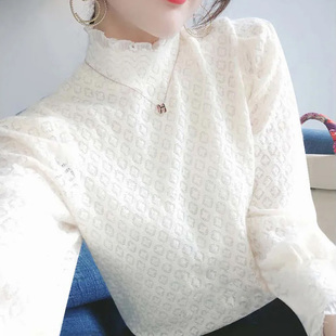 气质百搭加加厚1221k1 内搭洋气小衫 秋冬女打底衫 半高领蕾丝新款