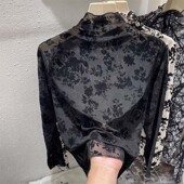 内搭打底衫 欧货半高领碎花蕾丝网纱长袖 T恤女2026春新款 上0202r