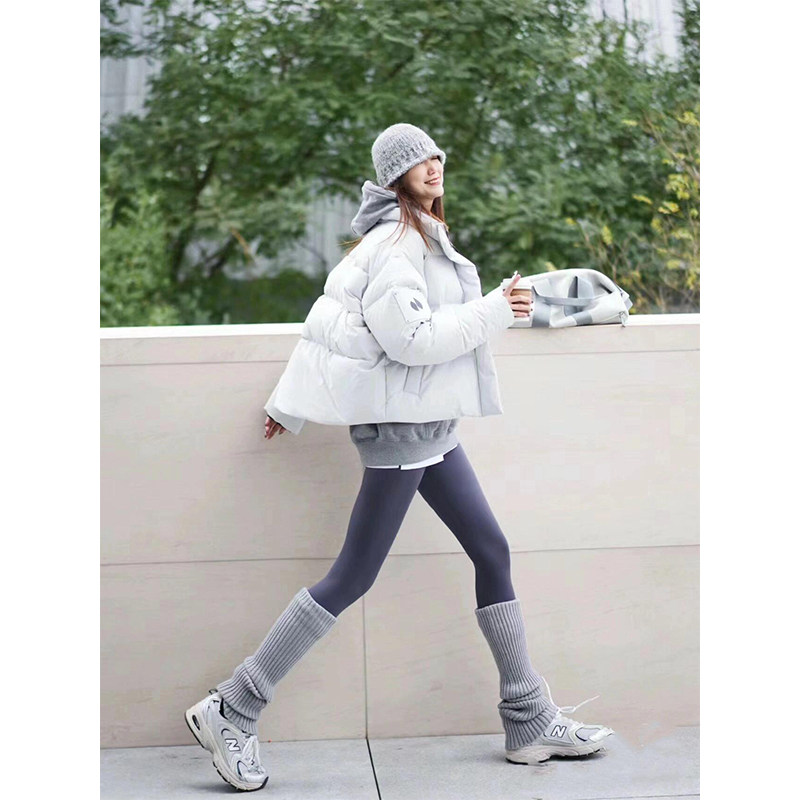 灰色雪地靴袜套女泡泡袜子秋冬季中筒袜y2k配鲨鱼裤的小腿袜腿套