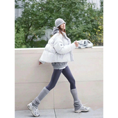 灰色雪地靴袜套女泡泡袜子秋冬季 小腿袜腿套 中筒袜y2k配鲨鱼裤