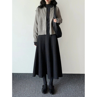 深灰色羊绒毛呢半身裙女秋冬高腰显瘦a字裙加绒加厚中长款鱼尾裙