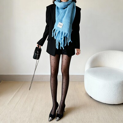 2条波点丝袜女秋冬性感黑丝加绒加厚打底裤黑透肤光腿神器连裤袜