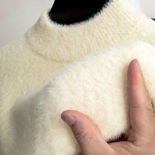 仿水貂绒白色加厚半高领毛衣女秋冬新款修身保暖内搭针织打底衫