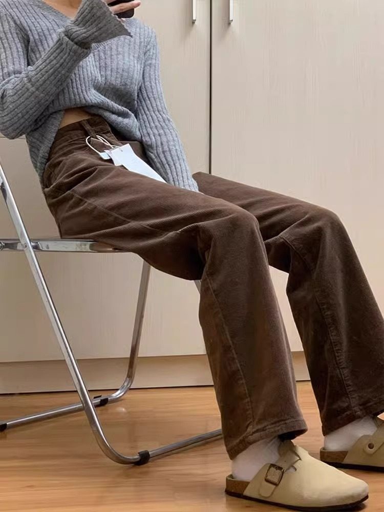 咖色阔腿裤女秋冬新款美拉德休闲裤高腰加绒窄版直筒灯芯绒裤子,女装/女士精品,休闲裤,淘宝优惠券,粉丝福利购,淘宝优惠卷