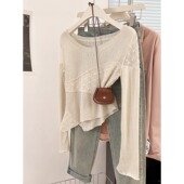 蕾丝针织长袖 显瘦不规则洋气上0202r 内搭打底衫 t恤女春新款 修身