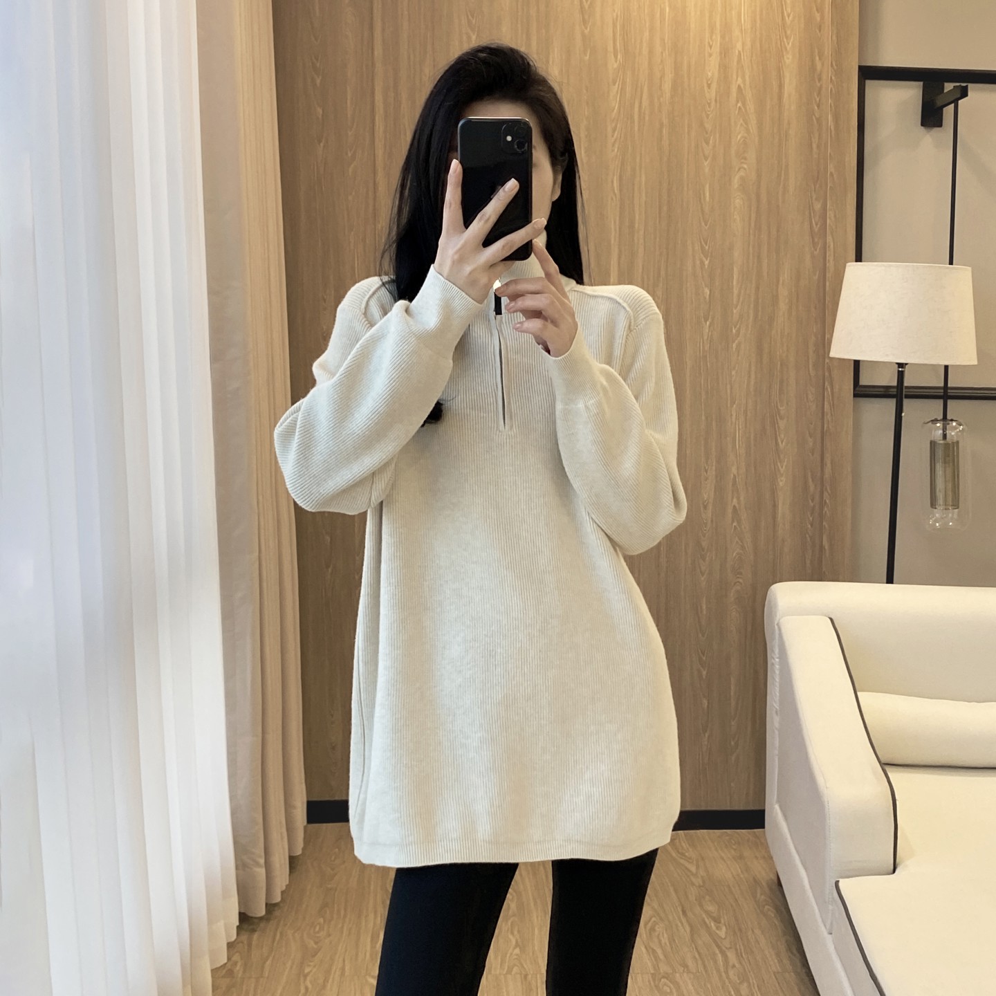 中长款打底衫女秋冬大码宽松遮胯毛衣针织卫衣外套配鲨鱼裤1206r