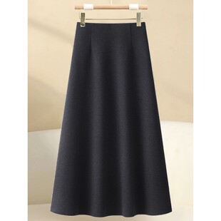 羊毛呢半身裙女士2025秋冬季新款高腰遮跨a字中长款深灰色伞裙子