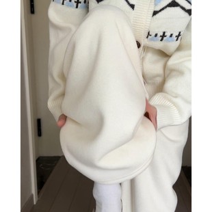 子保暖休闲加厚加绒糯米毛巾裤 羊羔绒裤 女秋冬新款 白色德绒阔腿裤