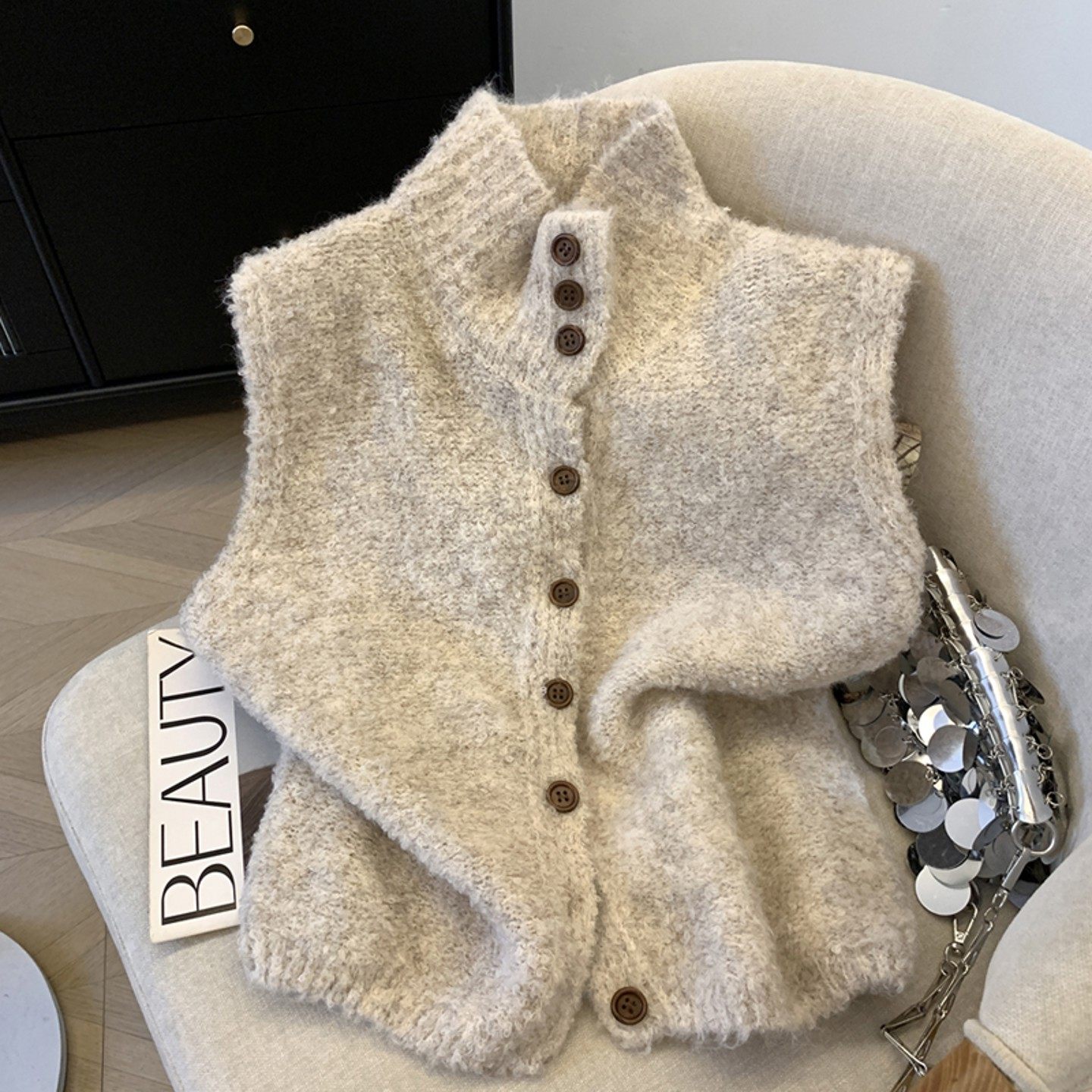 自留推荐~高级感法式甜美风纽扣针织马甲女秋冬叠穿外搭毛衣背心