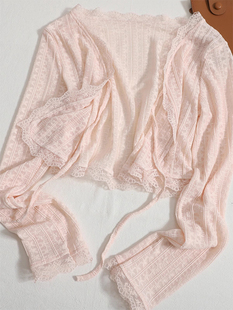 女夏季 配吊带裙外搭小披肩防晒衣罩衫 薄款 粉色蕾丝防晒开衫 空调衫