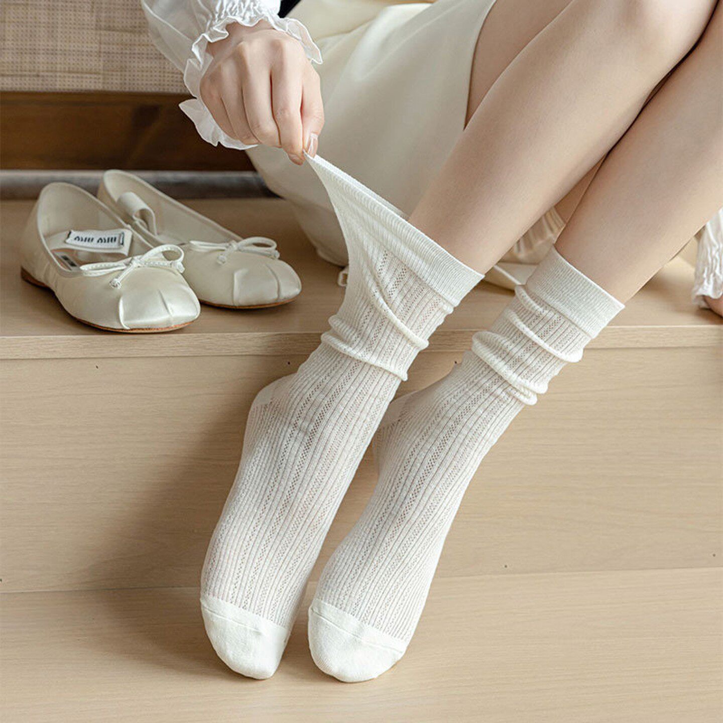 4双装芭蕾风白色袜子女中筒夏季薄款纯棉配小皮鞋长袜夏天堆堆袜