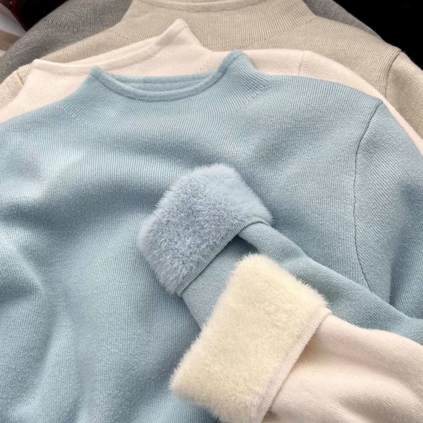 加绒保暖内衣女秋冬加厚针织打底衫半高领内搭仿水貂绒一体绒毛衣,运动/瑜伽/健身/球迷用品,瑜伽t恤,淘宝优惠券,粉丝福利购,淘宝优惠卷